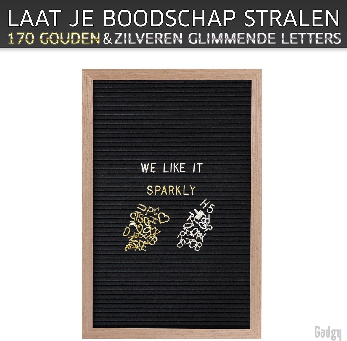 Gadgy Letter Board Schwarzer Filz - Holzrahmen - 30x45cm - inklusive 3 Farben von Buchstaben etc.