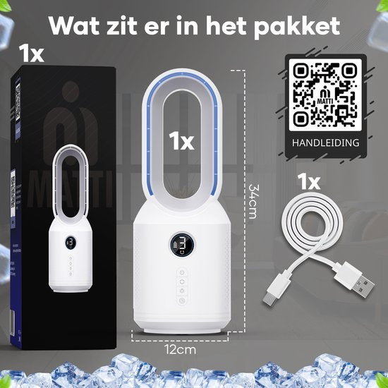 MATTI® - Tischventilator - Standventilator - kabellos - 8 Stunden Laufzeit - inkl. Nachtlicht - Weiß