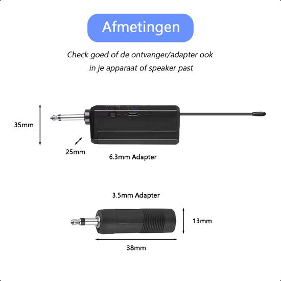 Tech Essentials Drahtloses Mikrofon - USB-C Wiederaufladbar - Extra Reichweite - Karaoke - ASMR - Studio - Geeignet für Party Box - 3.5-6.3mm Klinke