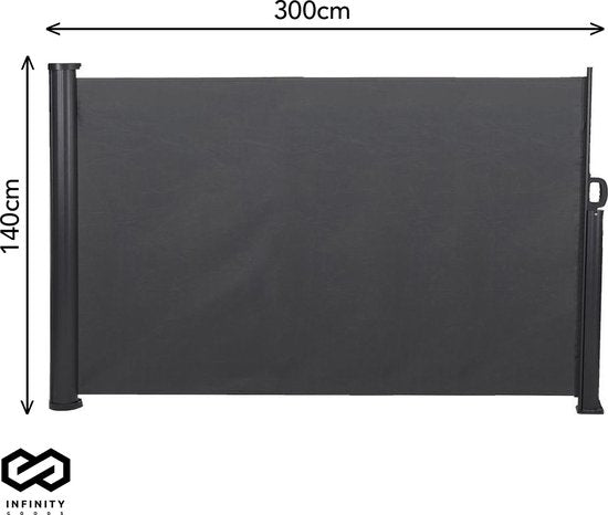 Infinity Goods - Ausziehbarer Windschutz - 300 x 140 cm - Ausziehbar - Einziehbar - Sonnenschutz - Garten, Strand, Terrasse, Balkon, Camping - Sichtschutz - Seitenmarkise - Wetterfest - Anthrazit
