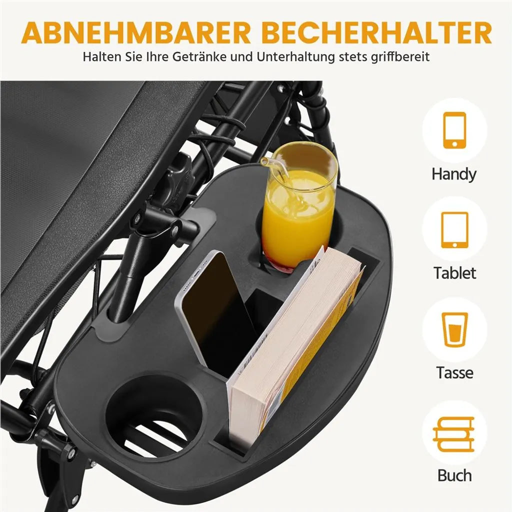 Yaheetech Zero Gravity Chairs 2er-Set - Dunkelgrau - Klappbare Liegen 166 × 63,5 × 67 cm mit Kopfkissen und Tassenhalterung