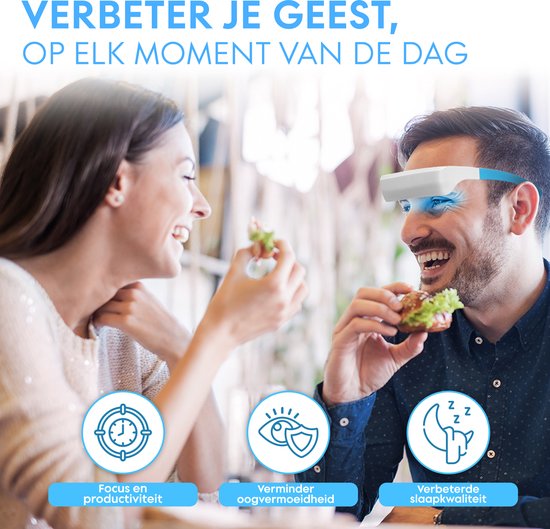 MM Brands Tageslichtlampe - Lichttherapiebrille - Winterdepression LED-Lichttherapie - Sicher für die Augen - Weiß und Blau