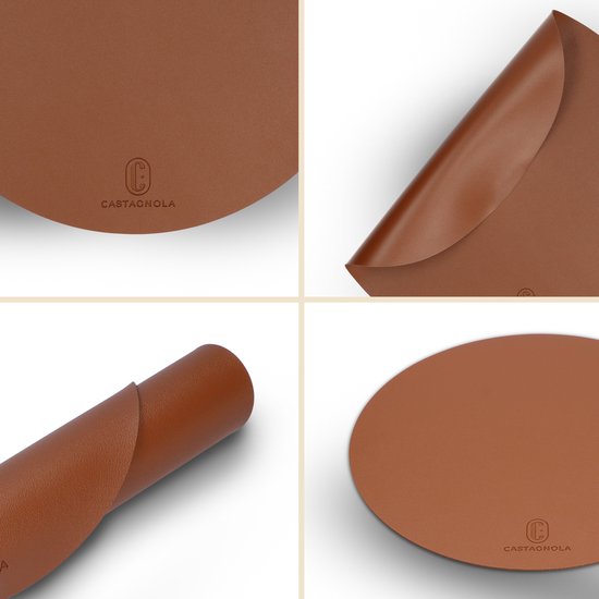 Castagnola Tischsets in Lederoptik - Runde Tischsets - Rutschfestes Kunstleder-Tischset - Wasserabweisende Untersetzer - Untersetzer - 6 Stück - Durchmesser 38 cm - Braun
