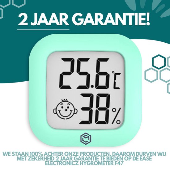 Ease Electronicz Hygrometer - Wetterstation - Luftfeuchtigkeitsmesser - Thermometer für Innenräume - inkl. Batterie und Klebestreifen
