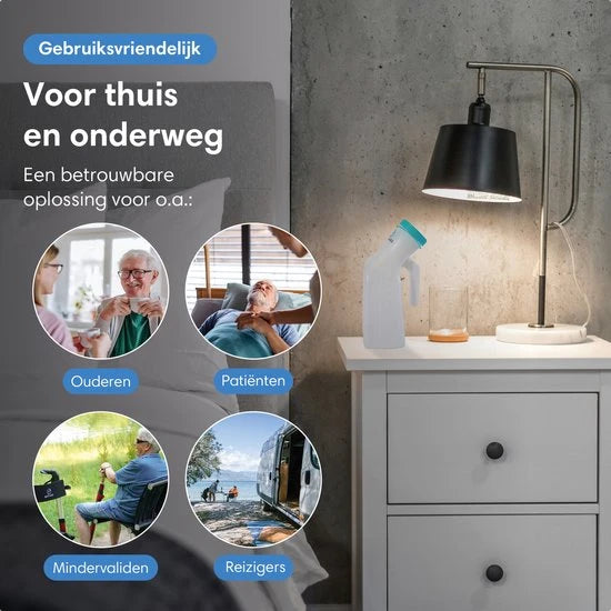 Safe Life Urinal für Männer – Mit fluoreszierendem Schraubverschluss, ergonomischem Griff und breiter Öffnung – Für zu Hause und unterwegs – Transparentes und weißes Kunststoff – Ein Liter