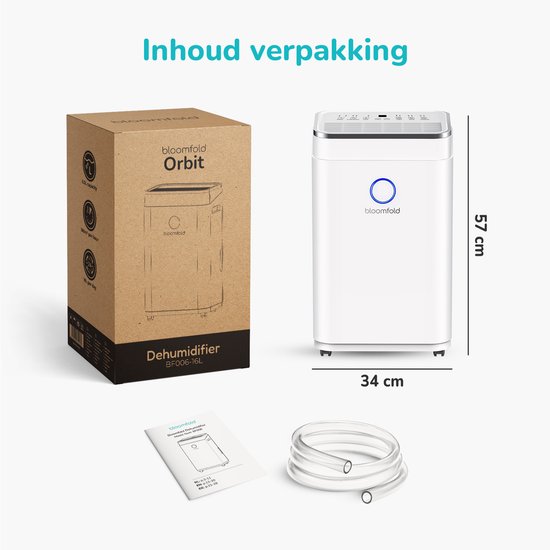 Bloomfold Luftentfeuchter - 16L pro Tag - inkl. Wasch-Trocken-Funktion - geeignet für Wohnzimmer, Schlafzimmer, Keller & Badezimmer - Luftentfeuchter - Weiß