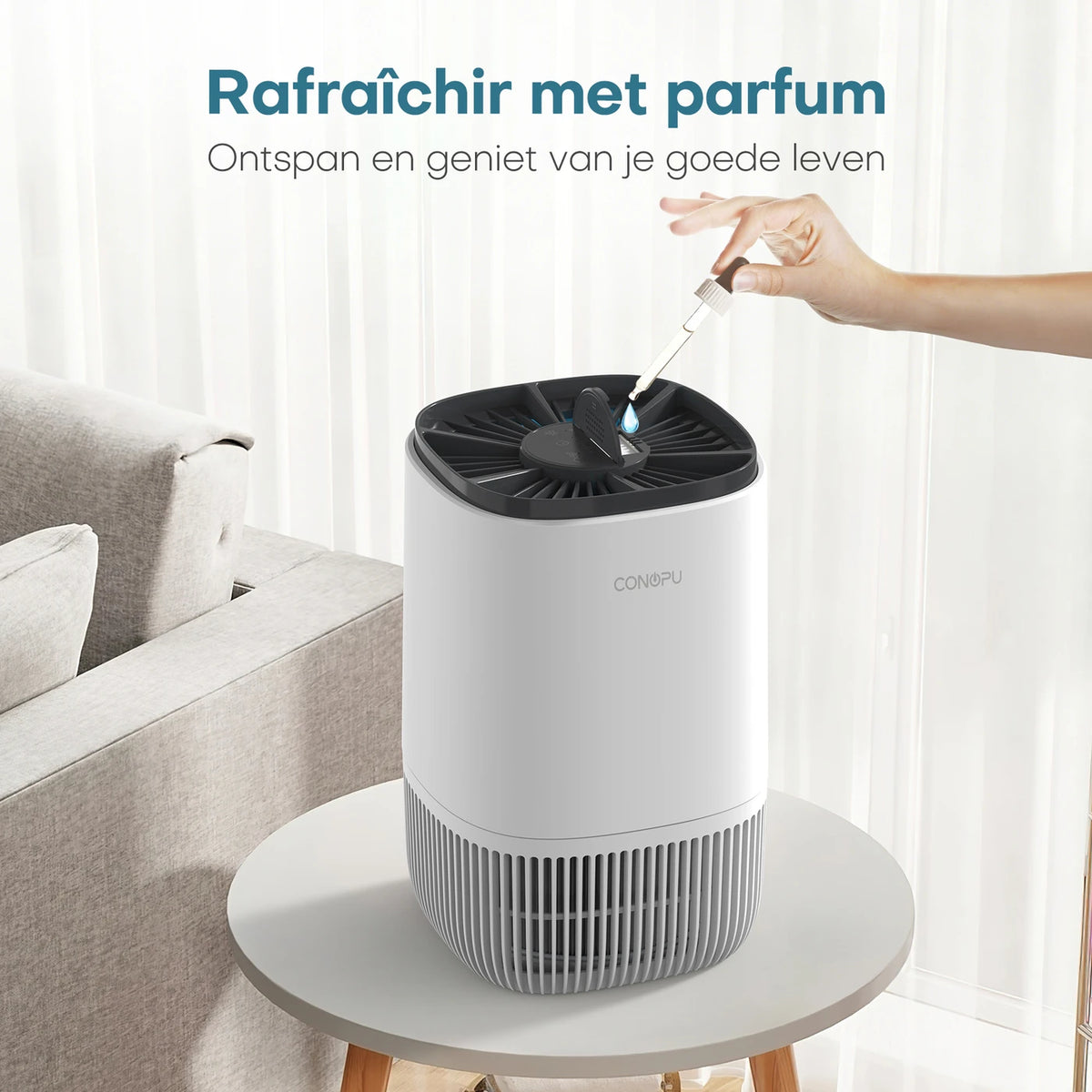 Conopu HEPA-Luftreiniger – Geruchsbeseitigungsfunktion und Timer – 17 × 17 × 26 cm