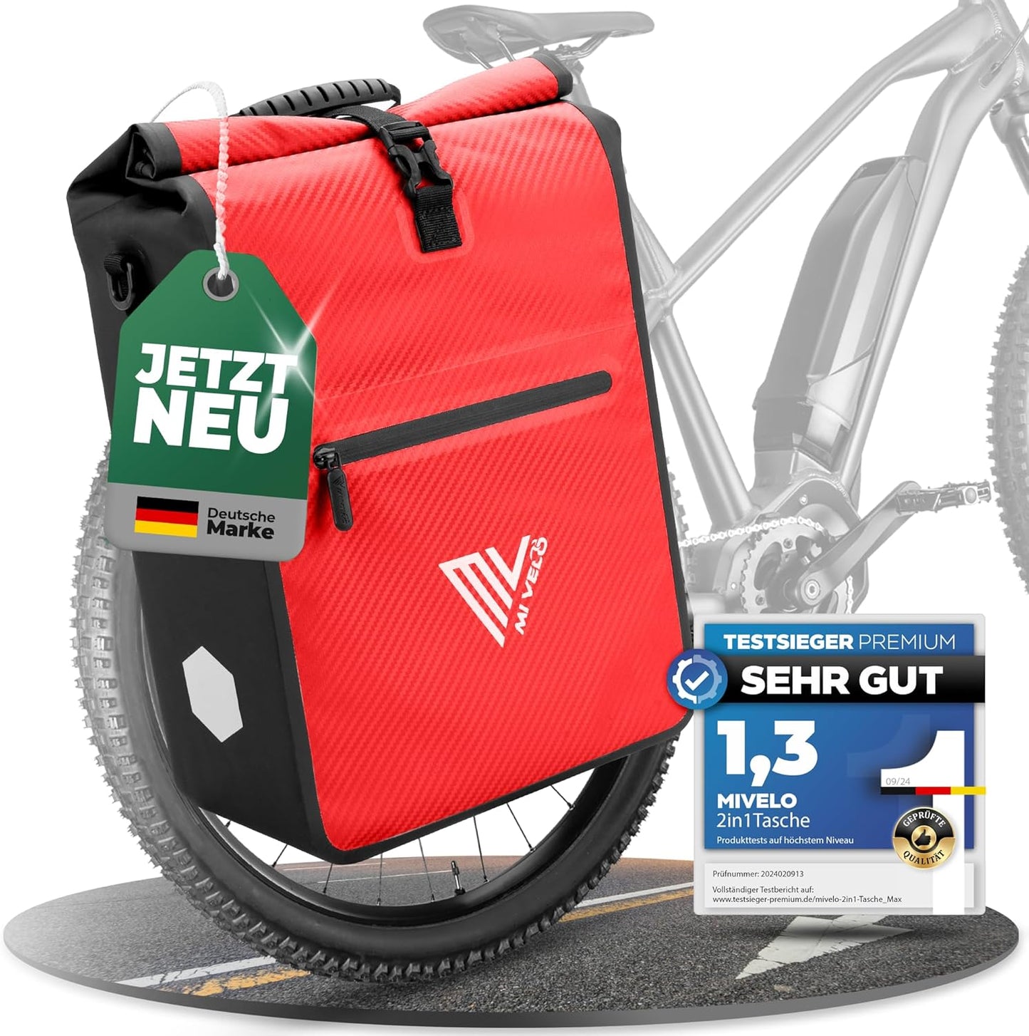 MIVELO 2-in-1 wasserdichte Gepäckträgertasche für Gepäckträger - Rot Carbon - 22 L
