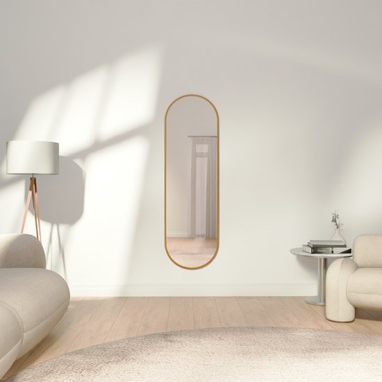 Mirlux Ovaler Spiegel - Einbauspiegel - Hängend mit Rahmen - Wandspiegel - Make up Spiegel - 160 x 50 cm - Gold