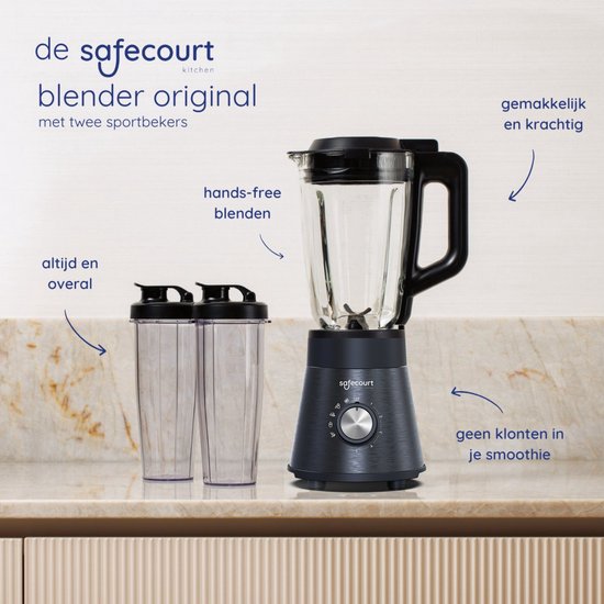 Safecourt Kitchen - Hochleistungsmixer - 5 automatische Programme - Smoothie-Maker - 1300 Watt - Schwarz