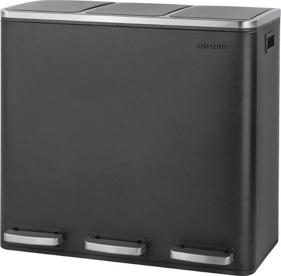 O'DADDY® Mülleimer Abfalltrennung - Mülleimer 54 Liter - Mülleimer schwarz - Mülleimer - Mülleimer 3 Fächer - Mülleimer 54 Liter - Mülleimer Abfalltrennung - Treteimer 54 Liter - Treteimer - Mülleimer Abfalltrennung - Mülleimer