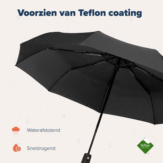 TRVLMORE Automatischer Regenschirm sturmfest - bis zu 100km p/h - Ø 107 cm - Schwarz