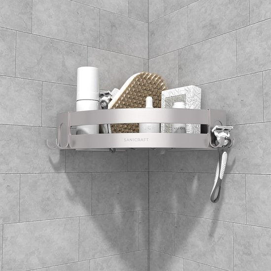 Sanicraft® - Duschregal - Duschregal ohne Bohren - Geeignet für jede Art von Wand - Hängendes Duschregal - Eck-Duschregal - Duschregal - Edelstahl - 2 Stück