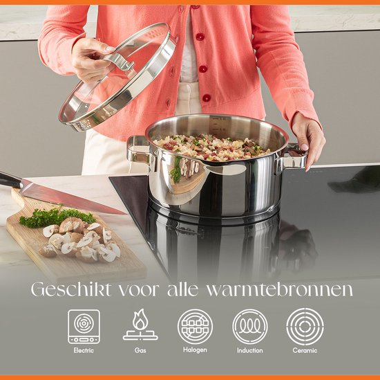 ELLE Gourmet Modern Edelstahl Kochtopf mit Deckel - Ø 18 cm - Kochtopf - PFAS frei - Induktion