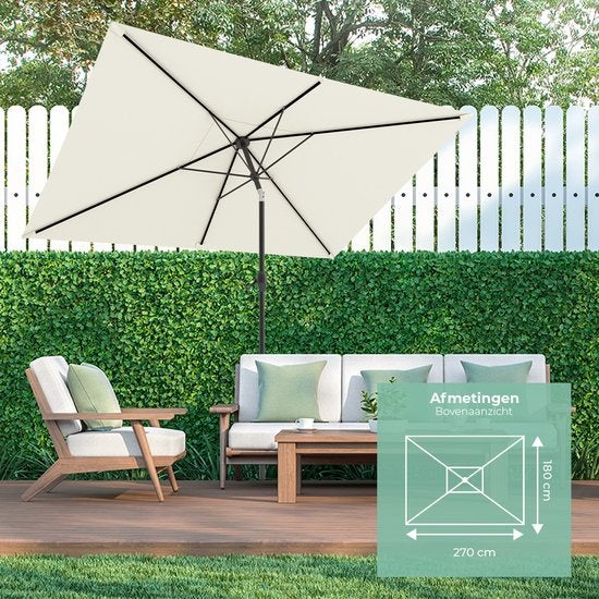 LifeGoods Sonnenschirm - 270x180cm - 30° neigbar - wasserdicht - mit Bezug - Creme