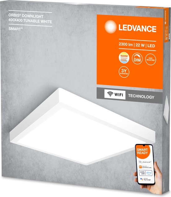 LEDVANCE Leuchte: für Decke, SMART SURFACE DOWNLIGHT TW / 22 W, 22-...24- V, Abstrahlwinkel: 11-, Tunable White, 3-65- K, Gehäusematerial: Aluminium, IP2-