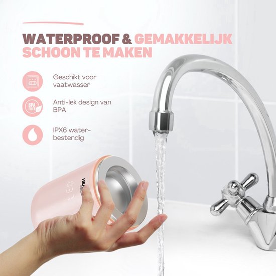 Vulpes Goods® BabyCare - Flaschenwärmer On the Go Pro - Tragbarer Babyflaschenwärmer - Intelligenter Flaschenwärmer - 4 Temperaturstufen - Kabellos - Rosa