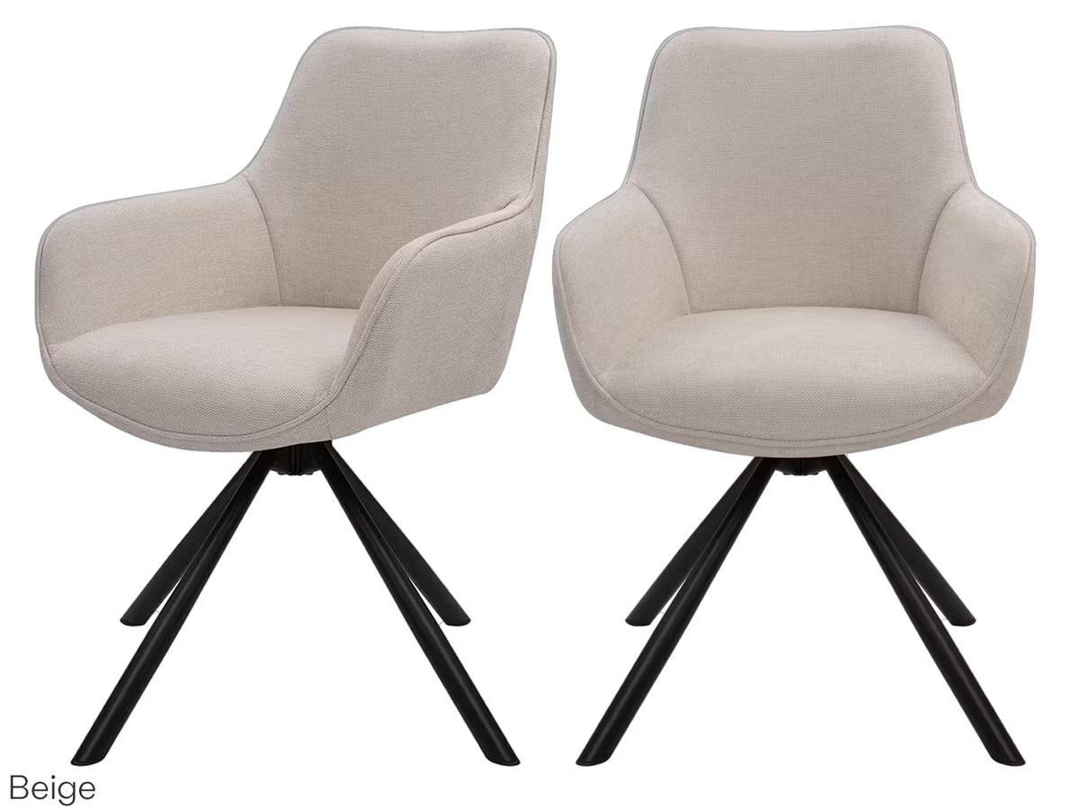 Dutchbone Oliver Drehbarer Esszimmerstuhl – 2er-Pack – Beiger Stoff – Bequemer Sitzplatz