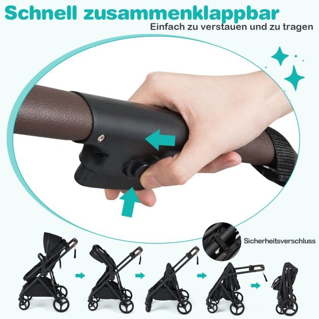 Coast 3-in-1-Kinderwagen – Wendbare Reiswiege – 59,5 x 74 x 112 cm – Schwarz