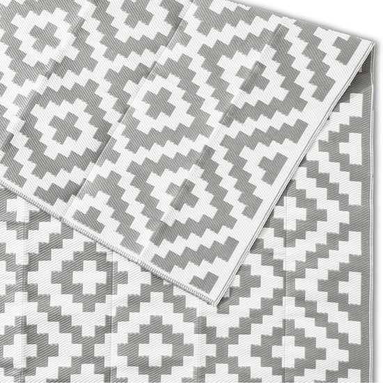 Goliving Outdoor-Teppich Summer Diamond - Gartenteppich - Outdoor-Teppich - Teppich - Gartenteppich - Reversibel - Inkl. Tragetasche - 183 x 290 cm - Grau/Weiß