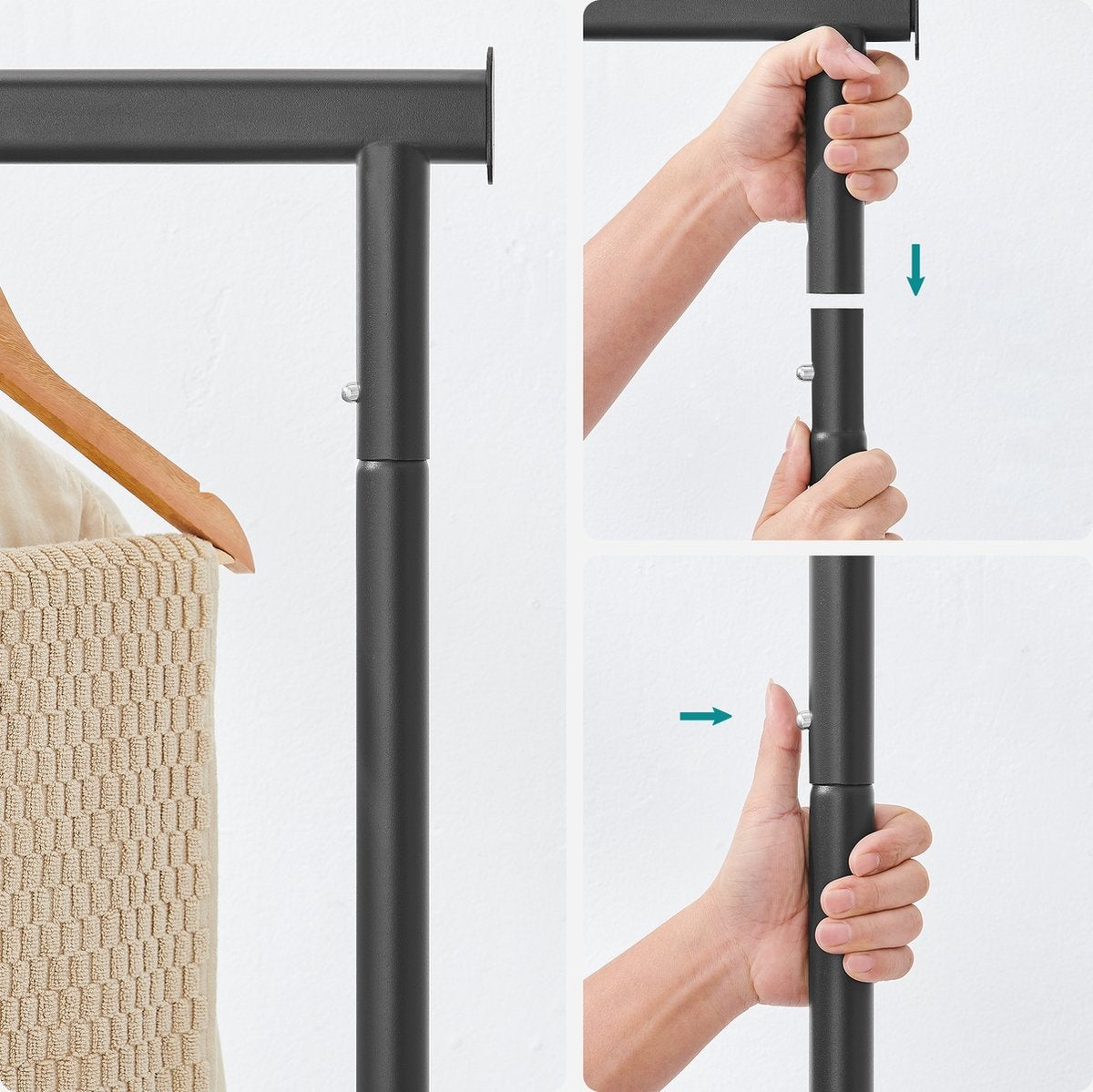 O'DADDY® Kleiderständer auf Rädern - Garderobenständer - Ausziehbare Hängestange - Stabiles Design - Stabil bis zu 130kg- Metall - Schwarz