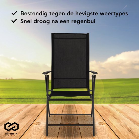 Infinity Goods Tuinstoel - 2 Stuks - 7 Verstelbare Standen - Inklapbaar - Tuin of Balkon - Weerbestendig - Textileen - Zwart