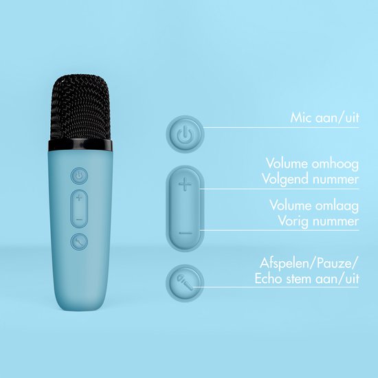 imoshion Karaoke-Set für Kinder und Erwachsene - Bluetooth-Lautsprecher mit drahtlosem Mikrofon - Soft Blue