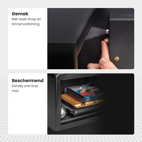 Auronic Electronic Safe - Zahlenschloss - Schlüssel - Wandmontage - 4.3cm Tür - 130dB Alarm - 8L - 31x20x20cm - 4.5KG - Stahl - Schwarz