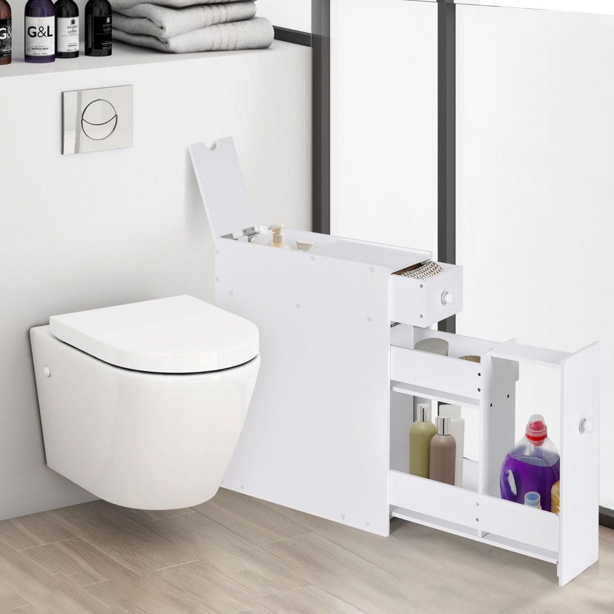 Coast Badezimmerschrank platzsparend - mit Schublade - 48 x 16 x 58 cm - Weiß