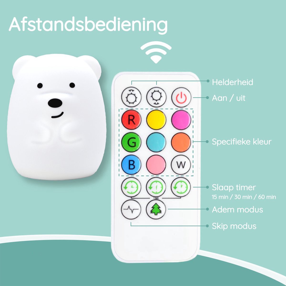 Sleepy Friends Kinder-Nachtlicht Bär - 8 Farben - Dimmbar und USB aufladbar - 95 x 97 x 100 mm - Nachtlicht für Baby- und Kinderzimmer