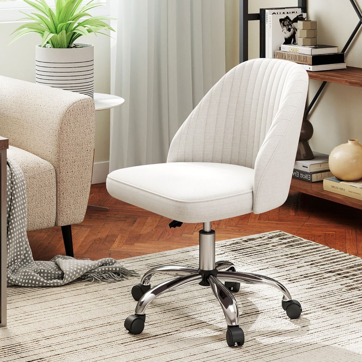 Coast Bürostuhl ohne Armlehnen – geschwungene Rückenlehne – gepolsterte Sitzfläche – beige