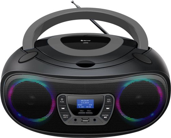 Denver Tragbares DAB-Radio CD-Player Kinder - Bluetooth - Lichteffekte - Boombox - AUX - FM - TDB212GREY
