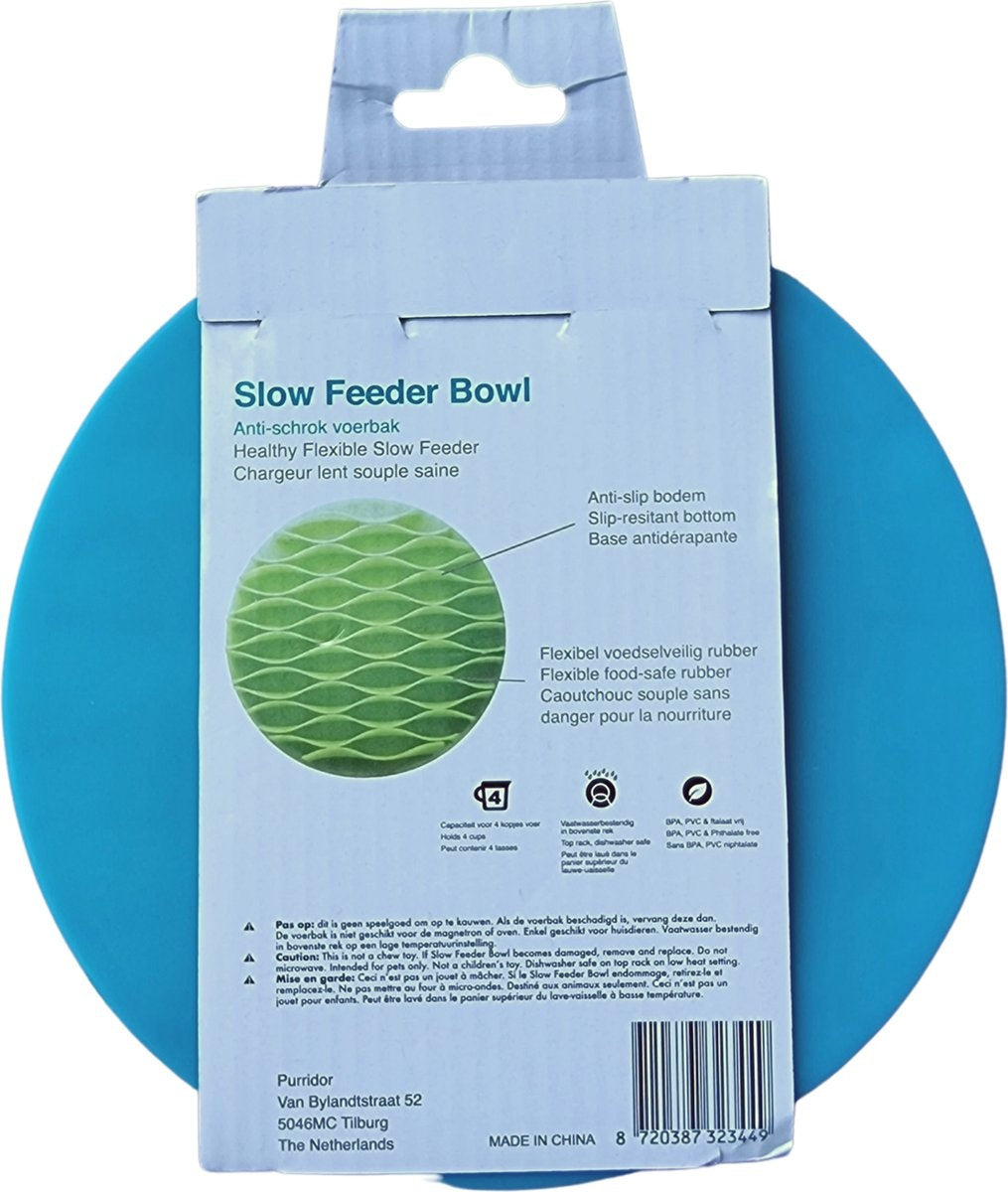 Purridor - Slow Feeder Napf - für Katze und Hund - Fütterungspuzzle - BPA & PVC frei - Spülmaschinenfest - 19cm Durchmesser - blau