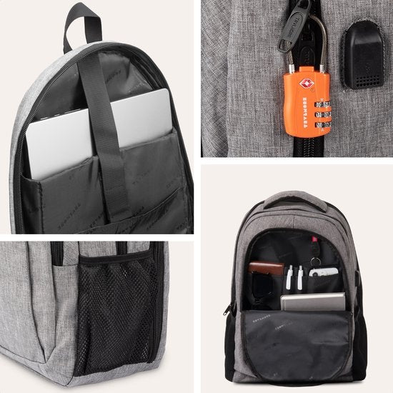 TRVLMORE Rucksack - 36L - 17 Zoll - Laptop-Rucksack - Schultasche - Unisex - Spritzwassergeschützt Grau