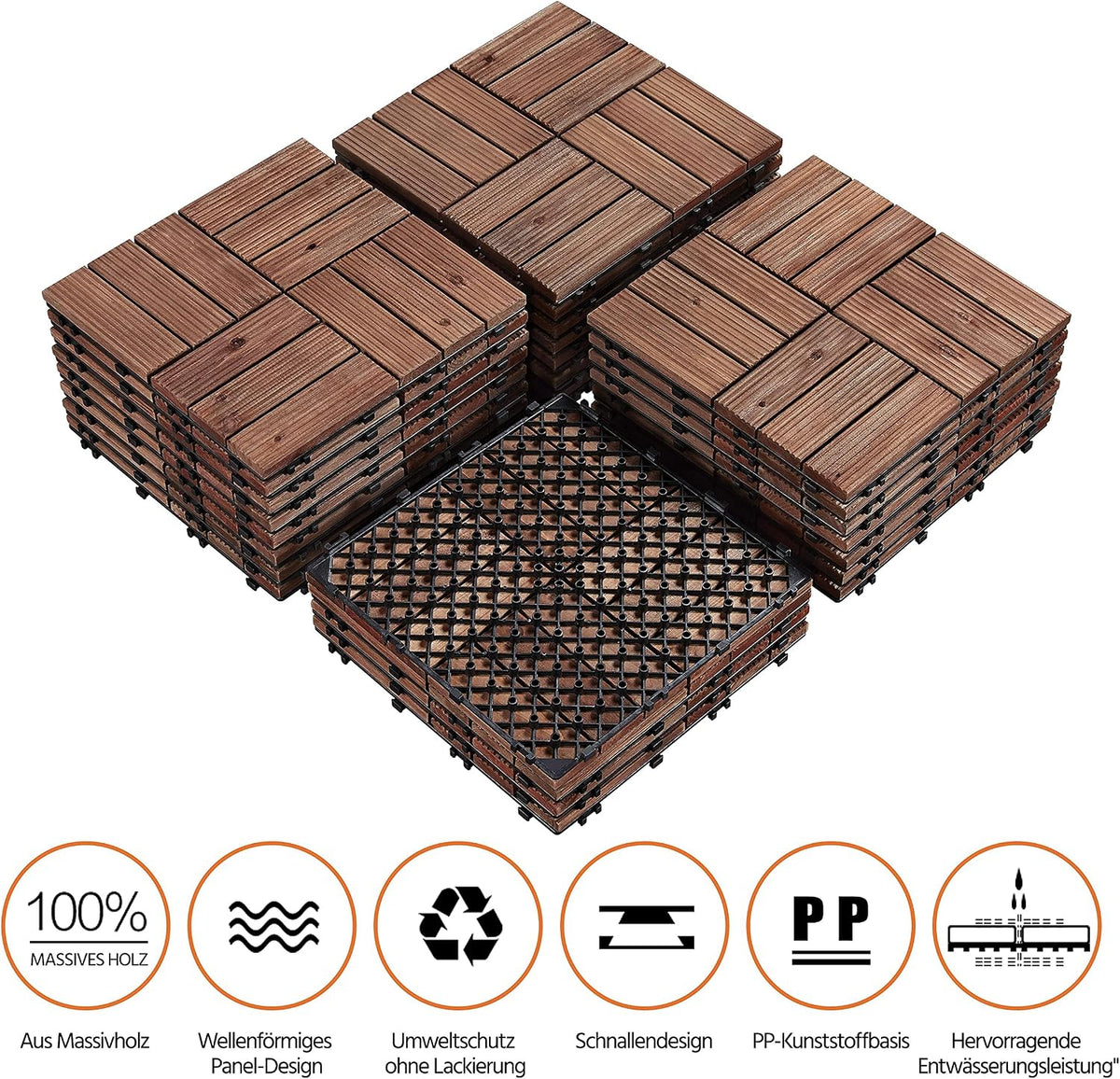 Yaheetech Terrassenfliesen aus Tannenholz 30,8 × 30,8 cm – 27 Stück, braun