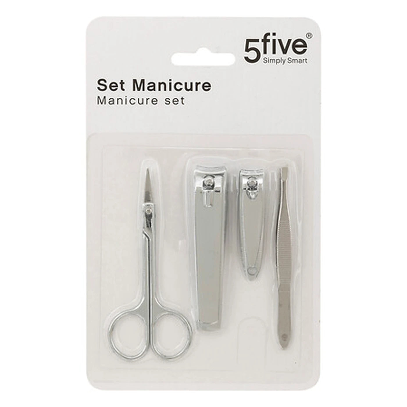 5Five Bodybeauty Maniküre-Set – 4-teilig – Silber – Nagelknipser, Zehennagelknipser, Schere & Pinzette – 18 x 11 x 2 cm