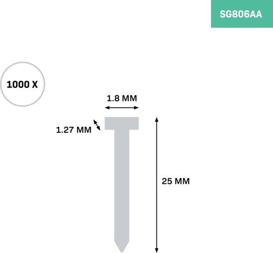 VONROC Nägel - 1000 Stück - 25mm - Geeignet für elektrische Tacker/Nagelpistole - Universal - Geeignet für VONROC SG503DC