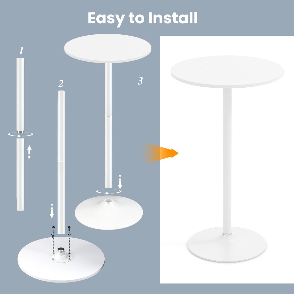 Coast Runder Bartisch und Esstisch – Höhenverstellbar – 2-in-1 – Weiß – 2 Stück