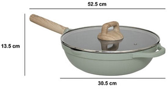 5Five Bratpfanne mit Glasdeckel – Für alle Herdarten geeignet – grün/beige – D28 x H13 cm – Sauteuse