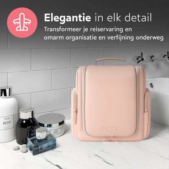 ONYX Kulturtasche Pink - Schminktasche - Kosmetiktasche - Interner Organizer - Schminkspiegel - Aufhängbar - Damen und Herren - Größe: L
