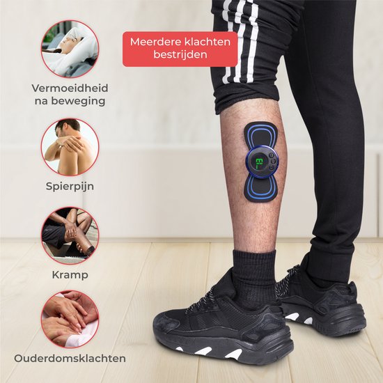 Nuvance - EMS-Massagegerät mit Steuerung - Inkl. eBook und 6 wiederverwendbaren Massagematten - Stimuliert die Durchblutung - Geeignet für Rücken, Arme und Beine - Kabellos - 8 Stufen und 19 Intensitäten - Schwarz/Blau