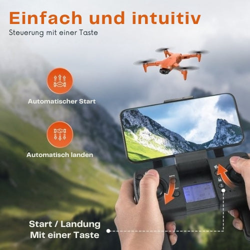 PuroTech - Ultra Smart Drohne - 4K Full HD Dual Kamera - 3 Akkus - 84 Minuten Flugzeit - Orange