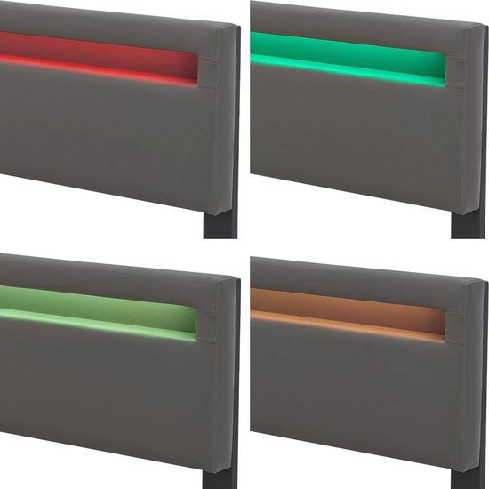 Polsterbett Lyon - 180 x 200 cm - Dunkelgrau - LED-Beleuchtung & Bettkästen