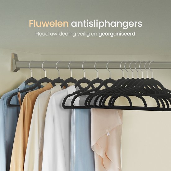 O'DADDY® Velvet Coat Hangers - Kleiderbügel - 20 Stück Kleiderbügel - Antirutsch - 43,5 cm - Kleiderbügel Kunststoff - Schwarz