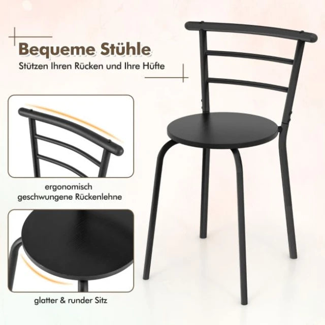 Coast Esstisch-Set Schwarz - 3-teiliges Bar-Tisch-Set mit 2 Stühlen und Weinregal - Tisch 80 x 53 x 77 cm