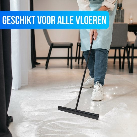 Avalo Bodenwischer mit Griff - Luxus Bodenwischer - Aluminium Wasserabzieher - Duschwischer - Badezimmer - Schwarz - 136x40 CM
