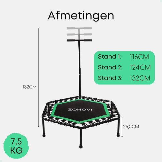 Zonovi Fitness Trampolin - Kapazität 250 KG - Mini-Trampolin - Kleines Trampolin - Sport-Trampolin - Rebounder - Bouncer - Mit Gummibändern - Schwarz - Grün - 106 cm - 42 in.