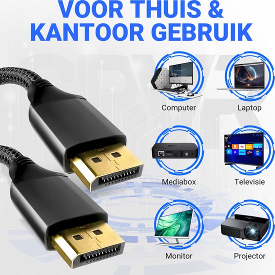 DisplayPort-Kabel 2.1 - 16K@60Hz/8K@120Hz/4K@144Hz - DisplayPort zu DisplayPort - DP-Kabel - 2 Meter