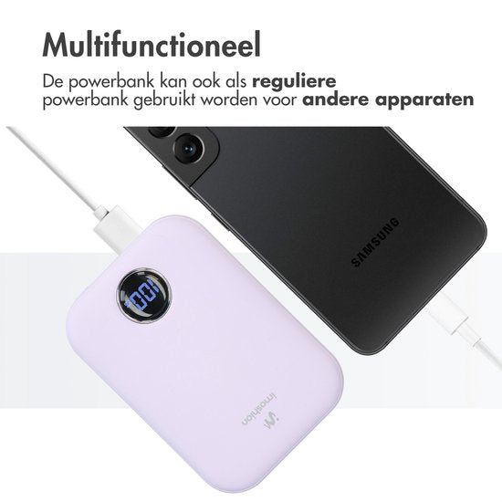 imoshion Powerbank 10000 mAh - Geeignet für MagSafe - Schnellladegerät 22,5W - LED-Anzeige - USB C & USB A - Kabellose Powerbank Geeignet für iPhone 12/13/14/15/16 - Flieder