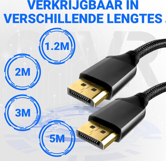 DisplayPort-Kabel 2.1 - 16K@60Hz/8K@120Hz/4K@144Hz - DisplayPort zu DisplayPort - DP-Kabel - 2 Meter